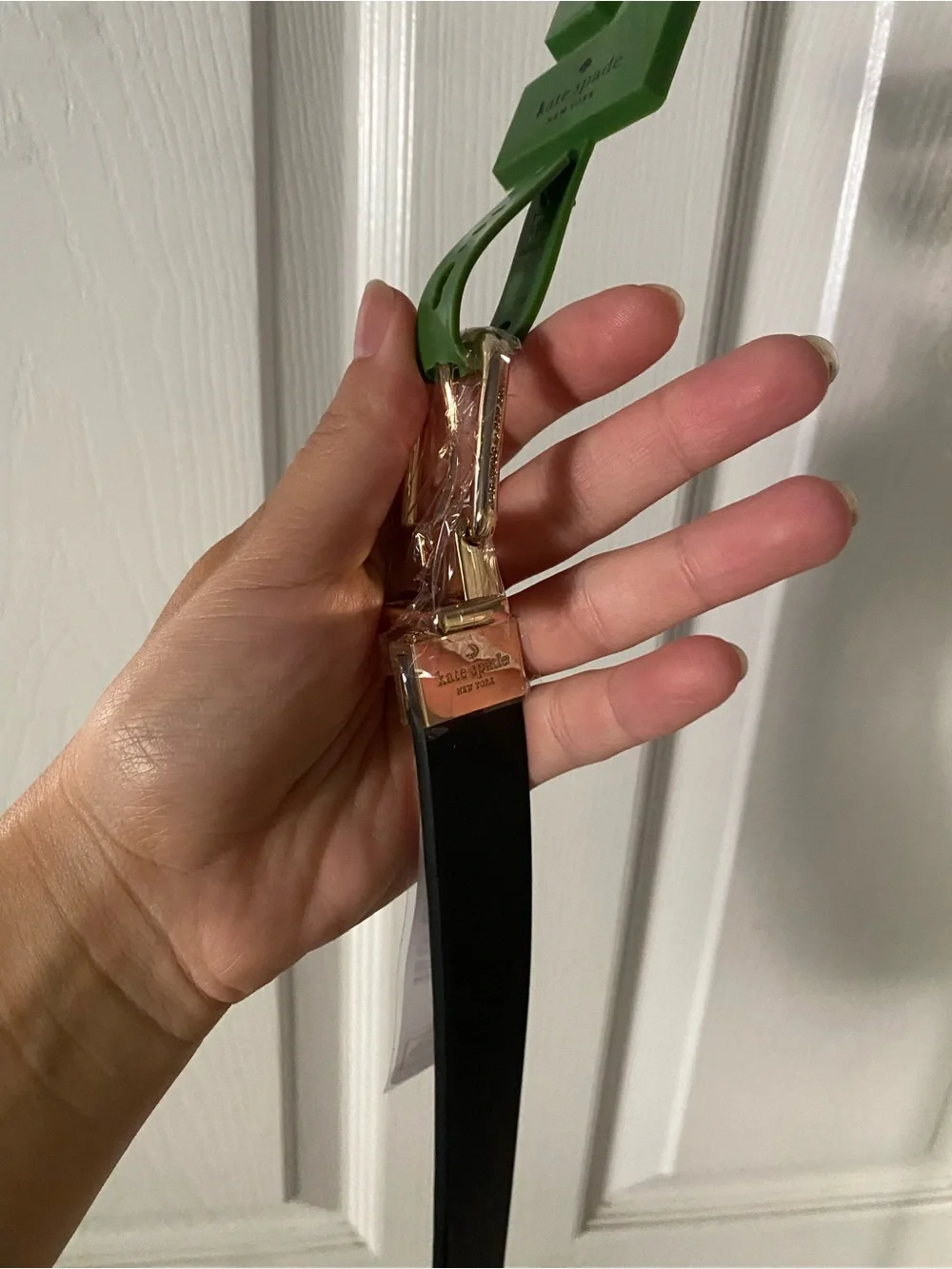 kate spade black and white reversible leather belt with gold buckle